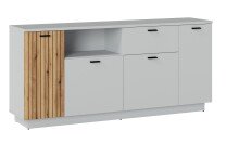 Sideboard >ALVERNO< 4 Türen, 1 Schublade, 1 Fach, in Asche/Coast Evoke Eiche Lamelle-Dekor - 180x83x40 (BxHxT)