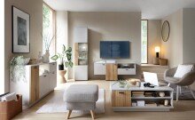 Sideboard >ALVERNO< 4 Türen, 1 Schublade, 1 Fach, in Asche/Coast Evoke Eiche Lamelle-Dekor - 180x83x40 (BxHxT)