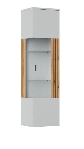 Hängevitrine >ALVERNO< in Asche/Coast Evoke Eiche Lamelle-Dekor - 45x174x40 (BxHxT)