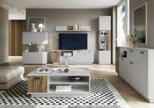 Hängevitrine >ALVERNO< in Asche/Coast Evoke Eiche Lamelle-Dekor - 45x174x40 (BxHxT)