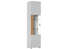 Glasvitrine >ALVERNO< in Asche/Coast Evoke Eiche Lamelle-Dekor - 50x208x40 (BxHxT)