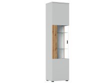 Glasvitrine >ALVERNO< in Asche/Coast Evoke Eiche Lamelle-Dekor - 50x208x40 (BxHxT)