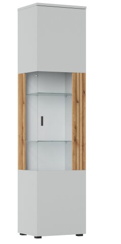 Glasvitrine >ALVERNO< in Asche/Coast Evoke Eiche Lamelle-Dekor - 50x208x40 (BxHxT)