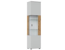 Glasvitrine >ALVERNO< in Asche/Coast Evoke Eiche Lamelle-Dekor - 50x208x40 (BxHxT)