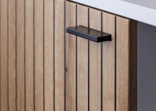 Stauraumvitrine >ALVERNO< 2 Türen, in Asche/Coast Evoke Eiche Lamelle-Dekor - 80x139x40 (BxHxT)