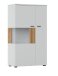 Stauraumvitrine >ALVERNO< 2 Türen, in Asche/Coast Evoke Eiche Lamelle-Dekor - 80x139x40 (BxHxT)