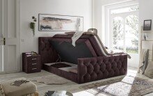 Boxspringbett >Cashfield< 6cm Topper, 2 Bettkästen, Bezugsstoff Aubergine gesteppt, Liegefläche 180x200cm - Stellmaß 200x113x225cm (BxHxT)
