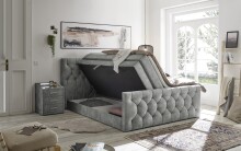 Boxspringbett >Cashfield< 6cm Topper, 2 Bettkästen, Bezugsstoff hellgrau gesteppt, Liegefläche 180x200cm - Stellmaß 200x113x225cm (BxHxT)