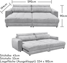 Big-Sofa >BARURA Loveseat< mit 4 Kissen, Bezug Cord-Optik grau "Dove" - 292x90x194 (BxHxT)