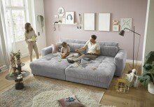 Big-Sofa >BARURA Loveseat< mit 4 Kissen, Bezug Cord-Optik grau "Dove" - 292x90x194 (BxHxT)