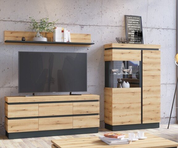 Wohnwand >Corte< (3-teilig) in Coast Evoke Eiche Dekor - 265x165x45 (BxHxT)