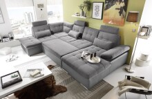 Wohnlandschaft >Jakarta< Schlaffunktion, Stauraum, 3 Kopfstützen, Armlehnverstellung, 3 Kissen, dunkelgrau / anthrazit - 324x107x170/218 (BxHxT)