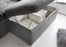 Wohnlandschaft >Jakarta< Schlaffunktion, Stauraum, 3 Kopfstützen, Armlehnverstellung, 3 Kissen, dunkelgrau / anthrazit - 324x107x170/218 (BxHxT)