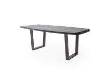 Esstisch >TIBERIAS< Bootsform, Gestell Metall, Massivholz grau - 180x77x100cm (BxHxT)