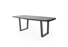 Esstisch >TIBERIAS< Bootsform, Gestell Metall, Massivholz grau - 180x77x100cm (BxHxT)