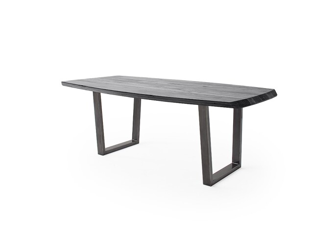 Esstisch >TIBERIAS< Bootsform, Gestell Metall, Massivholz grau - 200x77x100cm (BxHxT)