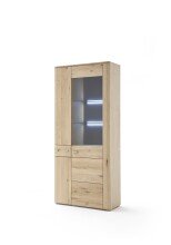 Stauraumvitrine >BUFFALO< 2 Türen, Front Massivholz, Korpus furniert, Balkeneiche Bianco geölt - 90x200x37 (BxHxT)