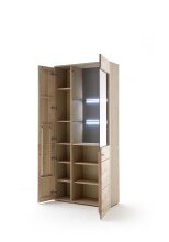 Stauraumvitrine >BUFFALO< 2 Türen, Front Massivholz, Korpus furniert, Balkeneiche Bianco geölt - 90x200x37 (BxHxT)