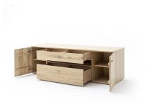 TV-Board >BUFFALO< 2 Türen, 2 Schubladen, Front Massivholz, Korpus furniert, Balkeneiche Bianco geölt - 180x59x50 (BxHxT)