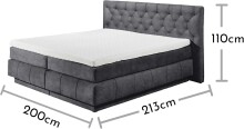 Boxspringbett >FLORENZ< 2x Bettkasten, 6cm Topper, 7 Zonen, Stoff anthrazit, abgesteppt, Liegefläche 180x200cm - Stellmaß 200x110x213 (BxHxT)