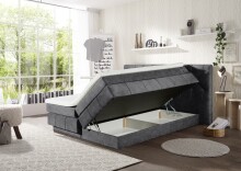Boxspringbett >FLORENZ< 2x Bettkasten, 6cm Topper, 7 Zonen, Stoff anthrazit, abgesteppt, Liegefläche 180x200cm - Stellmaß 200x110x213 (BxHxT)