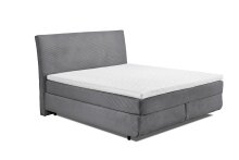 Boxspringbett >MARBELLA< inkl. 6cm Topper, Bezug Cord-Optik grau, Härtegrad 2/3 durch wenden, Liegefläche 180x200cm - Stellmaß 185x126x216 (BxHxT)