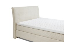 Boxspringbett >MARBELLA< inkl. 6cm Topper, Bezug Cord-Optik creme/beige, Härtegrad 2/3 durch wenden, Liegefläche 180x200cm - Stellmaß 185x126x216 (BxHxT)