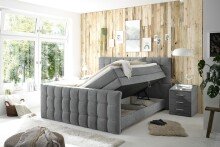 Boxspringbett >Mendoza< 7-Zonen, 2x Bettkasten, inkl. Topper (6cm), Stoff dunkelgrau, Liegefläche 180x200cm - Stellmaß 203x120x222 (BxHxT)