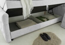 Boxspringbett >Mendoza< 7-Zonen, 2x Bettkasten, inkl. Topper (6cm), Stoff silber, Liegefläche 180x200cm - Stellmaß 203x120x222 (BxHxT)