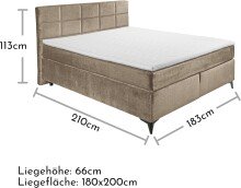 Boxspringbett >NAVARRA 180< 7-Zonen, 4cm Topper, Bezugsstoff braun/stone, Liegefläche 180x200cm - Stellmaß 183x113x210 (BxHxT)