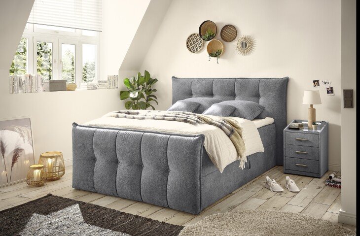 Boxspringbett >THOMPSON< 2x Bettkasten, 9-Zonen, 6cm Topper, in anthrazit, Liegefläche 180x200cm - Stellmaß 200x114x226cm (BxHxT)