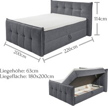 Boxspringbett >THOMPSON< 2x Bettkasten, 9-Zonen, 6cm Topper, in anthrazit, Liegefläche 180x200cm - Stellmaß 200x114x226cm (BxHxT)