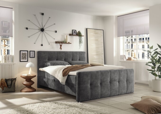 Boxspringbett >VALETTA< 2x Bettkasten, 7-Zonen, 6cm Topper, in anthrazit, Liegefläche 180x200cm - Stellmaß 185x115x224cm (BxHxT)