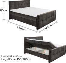 Boxspringbett >VALETTA< 2x Bettkasten, 7-Zonen, 6cm Topper, in dunkelbraun, Liegefläche 180x200cm - Stellmaß 185x115x224cm (BxHxT)