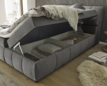 Boxspringbett >Valencia 180< 4x Bettkasten / Stauraum, inkl. Topper, Bezug graphite, Liegefläche 180x200cm - Stellmaß 183x105x240cm (BxHxT)
