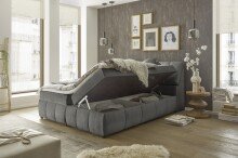 Boxspringbett >Valencia 180< 4x Bettkasten / Stauraum, inkl. Topper, Bezug graphite, Liegefläche 180x200cm - Stellmaß 183x105x240cm (BxHxT)