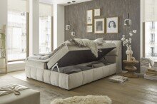 Boxspringbett >Valencia 180< 4x Bettkasten / Stauraum, inkl. Topper, Bezug Ivory cream, Liegefläche 180x200cm - Stellmaß 183x105x240cm (BxHxT)