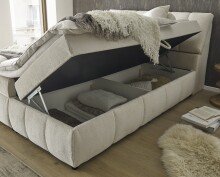 Boxspringbett >Valencia 180< 4x Bettkasten / Stauraum, inkl. Topper, Bezug Ivory cream, Liegefläche 180x200cm - Stellmaß 183x105x240cm (BxHxT)