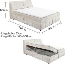 Boxspringbett >Valencia 180< 4x Bettkasten / Stauraum, inkl. Topper, Bezug Ivory cream, Liegefläche 180x200cm - Stellmaß 183x105x240cm (BxHxT)