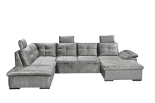 Wohnlandschaft >ALIJA< Schlaffunktion, Bettkasten, 3 Kopfstützen, Armlehnverstellung, in grau - 334x107x170/217 (BxHxT)