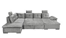 Wohnlandschaft >ALIJA< Schlaffunktion, Bettkasten, 3 Kopfstützen, Armlehnverstellung, in grau - 334x107x170/217 (BxHxT)