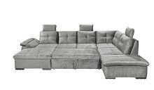 Wohnlandschaft >ALIJA< Schlaffunktion, Bettkasten, 3 Kopfstützen, Armlehnverstellung, in grau - 334x107x170/217 (BxHxT)