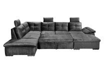 Wohnlandschaft >ALIJA< Schlaffunktion, Bettkasten, 3 Kopfstützen, Armlehnverstellung, in schwarz - 334x107x170/217 (BxHxT)