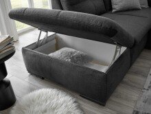 Wohnlandschaft >ALIJA< Schlaffunktion, Bettkasten, 3 Kopfstützen, Armlehnverstellung, in schwarz - 334x107x170/217 (BxHxT)