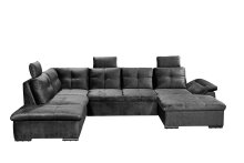 Wohnlandschaft >ALIJA< Schlaffunktion, Bettkasten, 3 Kopfstützen, Armlehnverstellung, in schwarz - 334x107x170/217 (BxHxT)