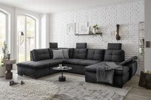 Wohnlandschaft >ALIJA< Schlaffunktion, Bettkasten, 3 Kopfstützen, Armlehnverstellung, in schwarz - 334x107x170/217 (BxHxT)