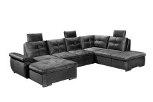 Wohnlandschaft >ALIJA< Schlaffunktion, Bettkasten, 3 Kopfstützen, Armlehnverstellung, in schwarz - 334x107x170/217 (BxHxT)