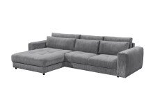 Ecksofa >BARURA< links/rechts aufbaubar,  6 Kissen, Cord dunkelgrau "ash" - 333x90x194 (BxHxT)