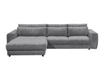 Ecksofa >BARURA< links/rechts aufbaubar,  6 Kissen, Cord dunkelgrau "ash" - 333x90x194 (BxHxT)