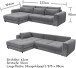 Ecksofa >BARURA< links/rechts aufbaubar,  6 Kissen, Cord dunkelgrau "ash" - 333x90x194 (BxHxT)